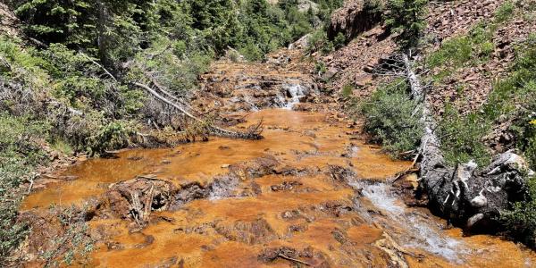 Iron oxides stain the bed of Upper East Mancos River in southwestern babyֱapp