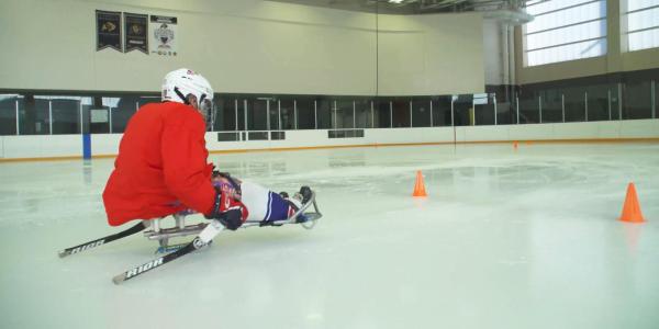 U.S. National Sled Hockey Team member participating in a research study at CU Boulder