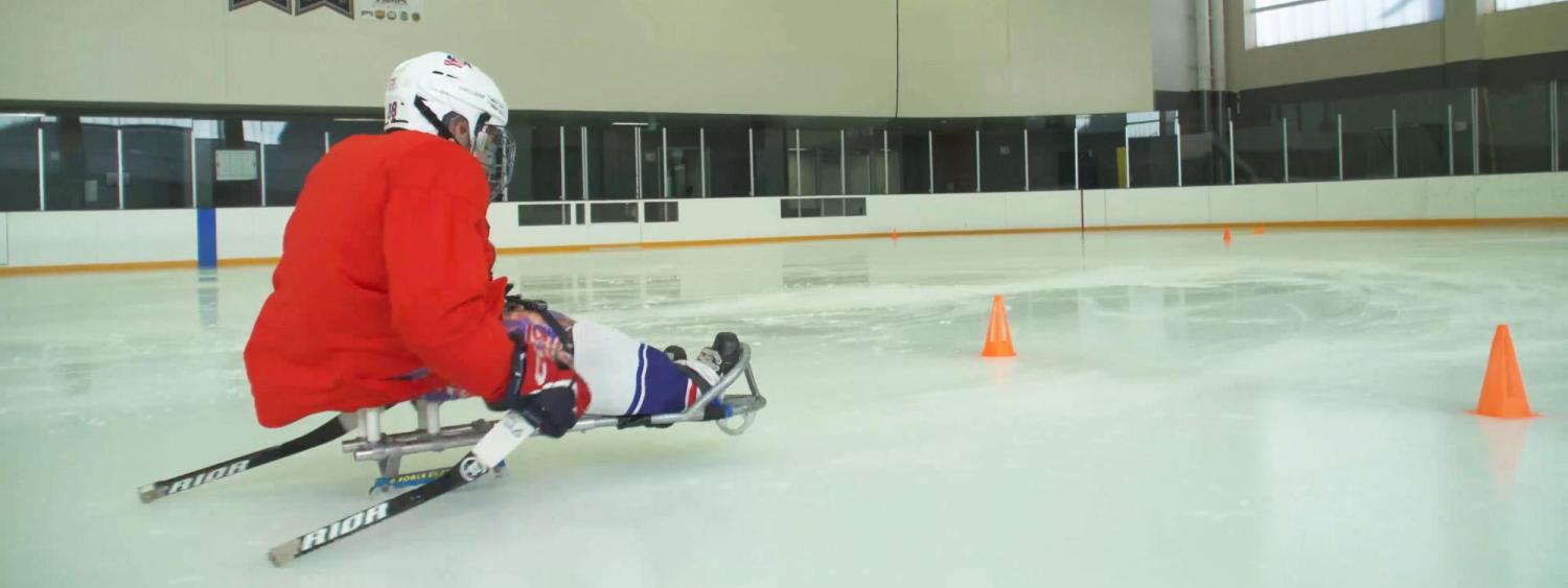 U.S. National Sled Hockey Team member participating in a research study at CU Boulder